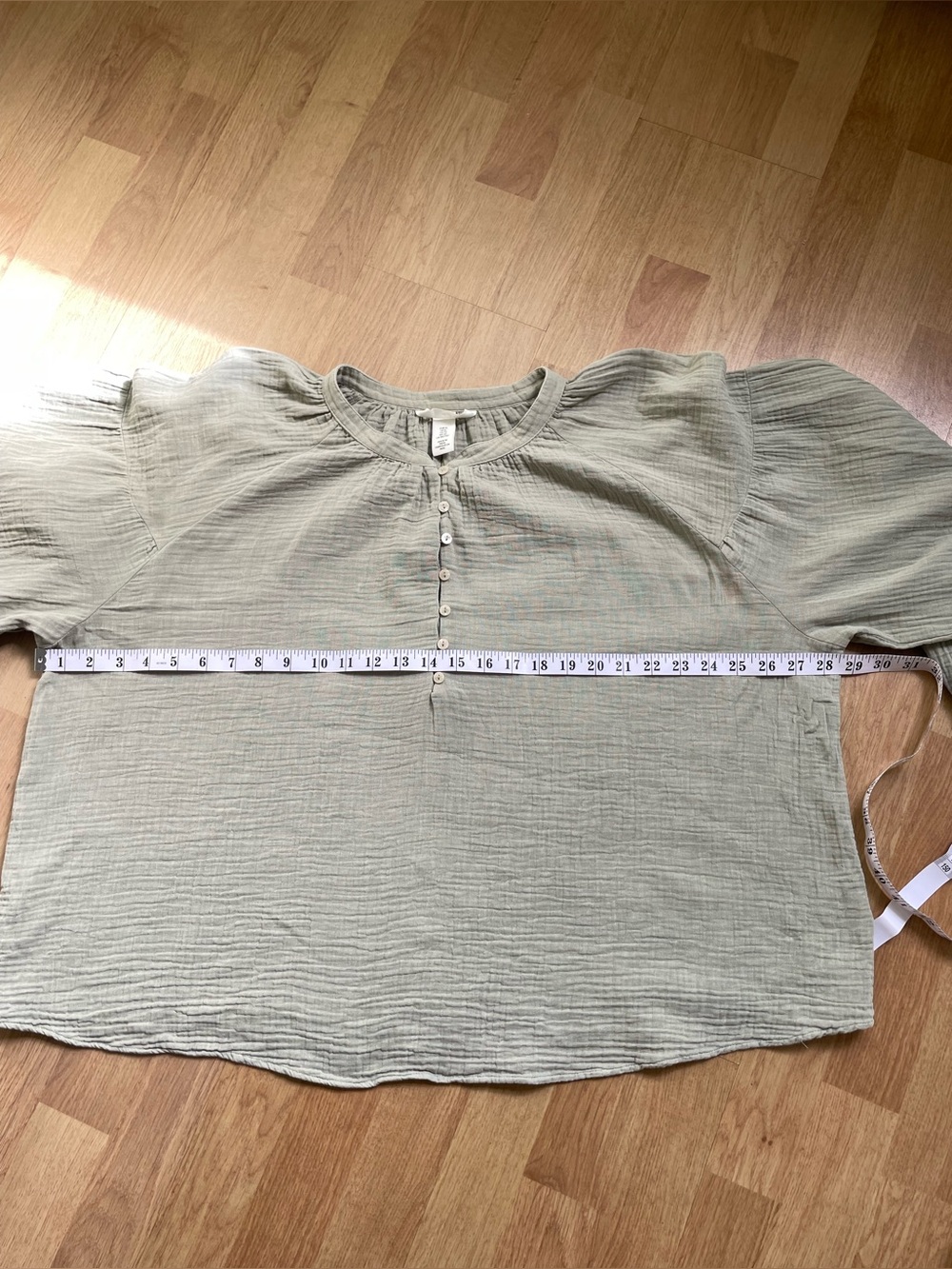 H&M Sage Green 100% Cotton Gauze Oversized Peasant Blouse XL Boho - Picture 8 of 11